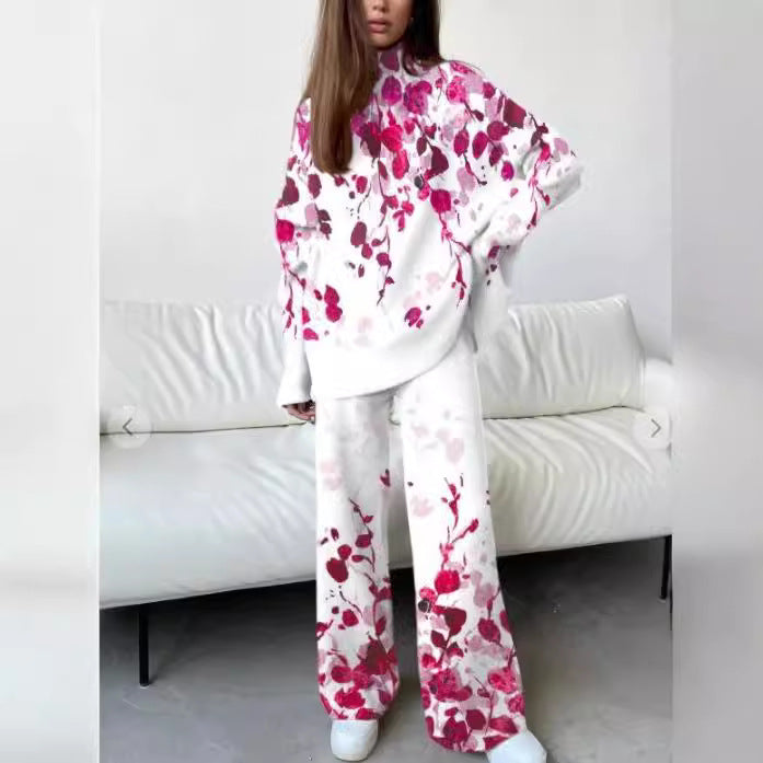 Dame afslappet lounge-sæt med blomsterprint og høj krave Stilla