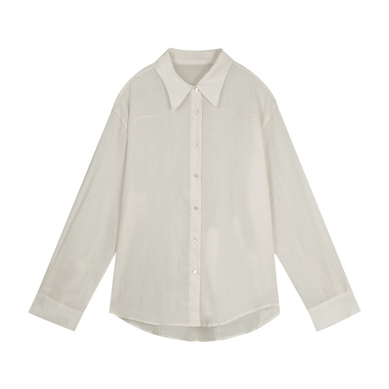 Dame elegant bluse med fin vævstruktur og klassiske knapdetaljer Stilla