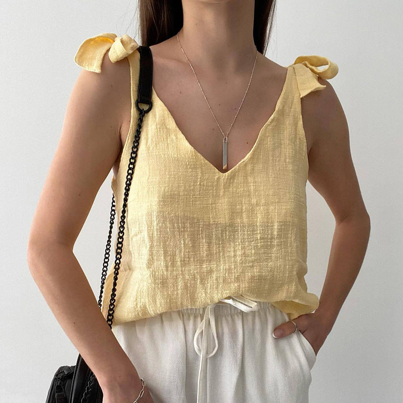 Dame afslappet bluseoverdel med sløjfe-stropper Stilla