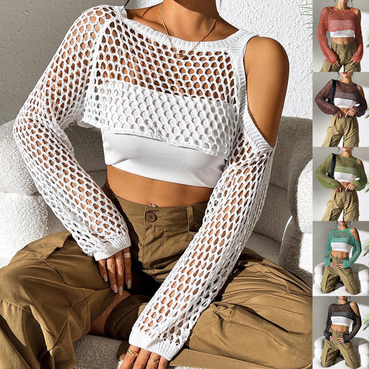 Dame Åben Strik Crop Top Stilla
