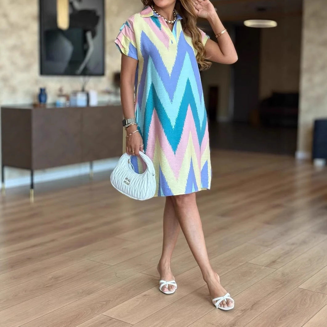 Dame Abstract Print A-linje Mini Kjole Stilla