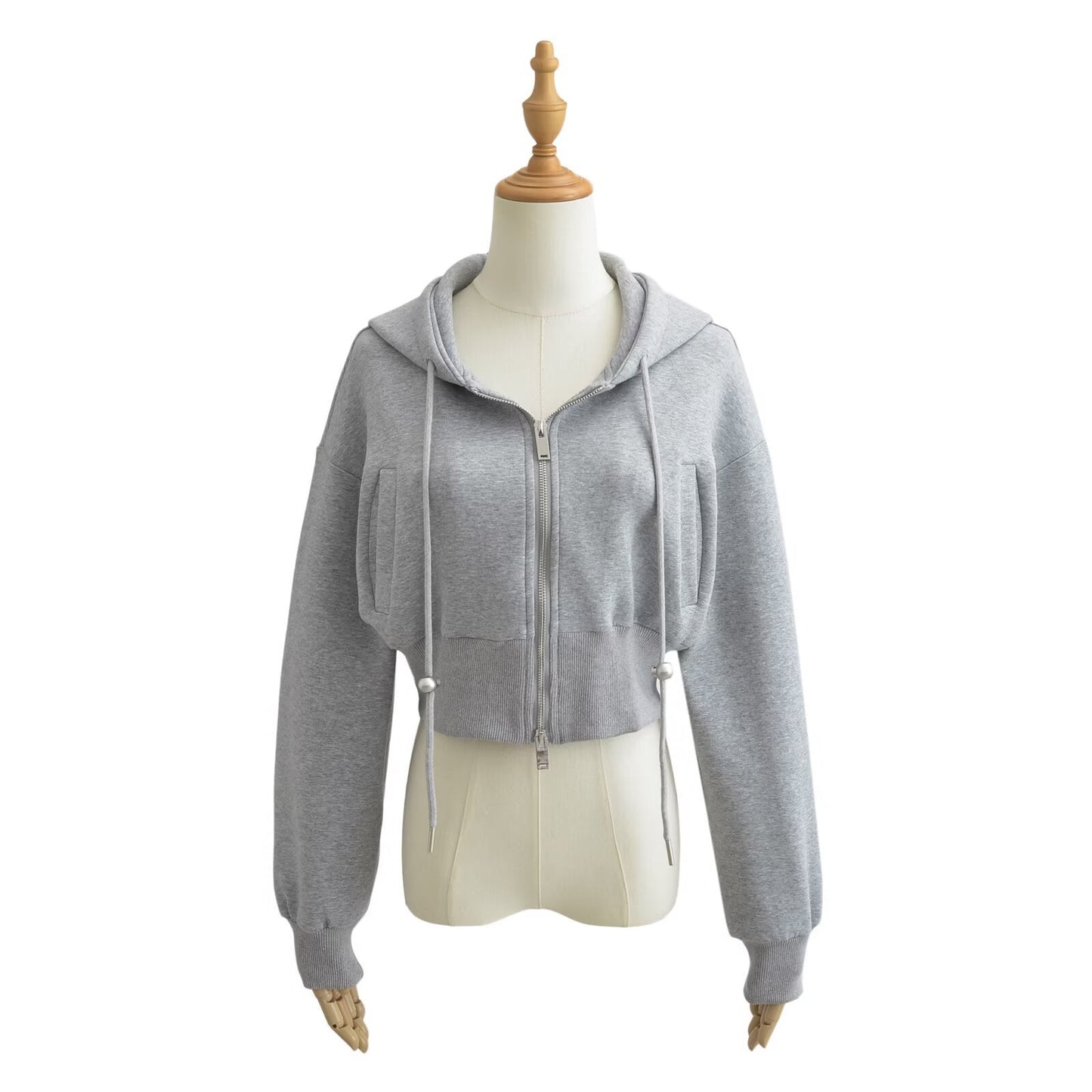 Dame Cropped Hættejakke med legende design og praktiske lynlås lommer Stilla