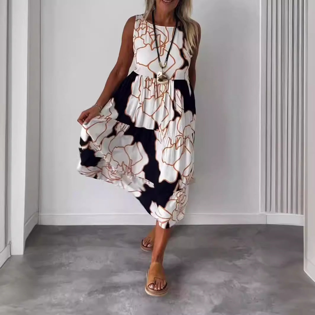 Dame afslappet midi-kjole med blomstret design og bred pasform Stilla