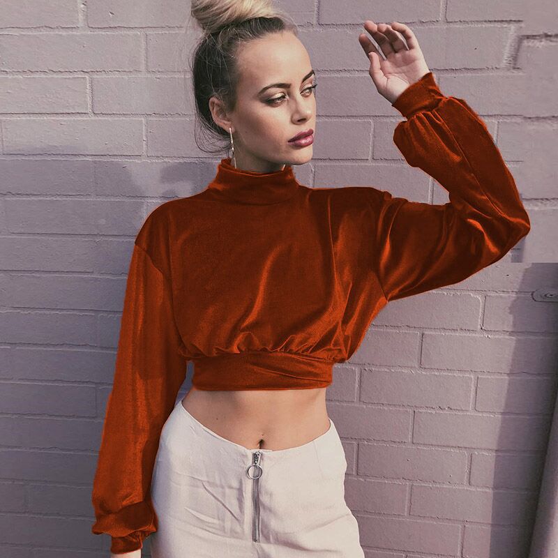 Dame Cropped Pullover med høj krave og vide ærmer Stilla