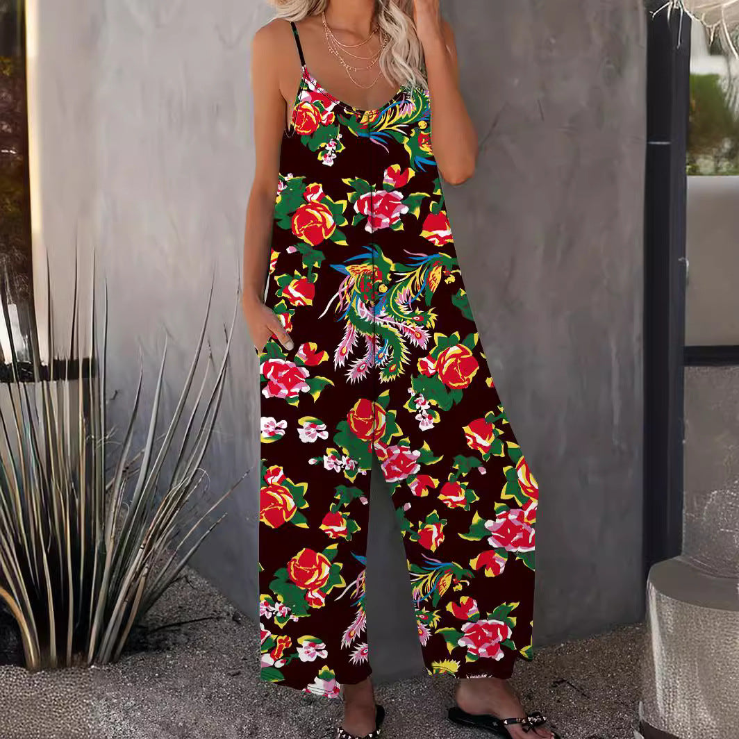 Dame Luftig Jumpsuit med Blomsterprint og Vide Ben Stilla