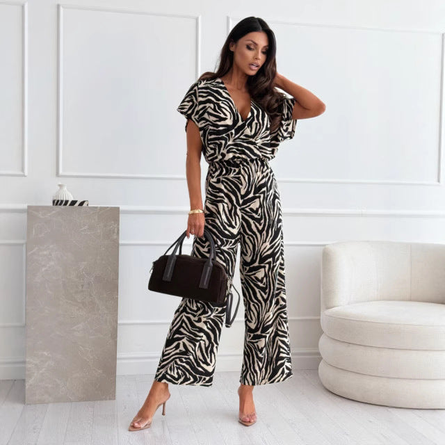 Dame stilfuldt jumpsuit med modigt leopardmønster Stilla