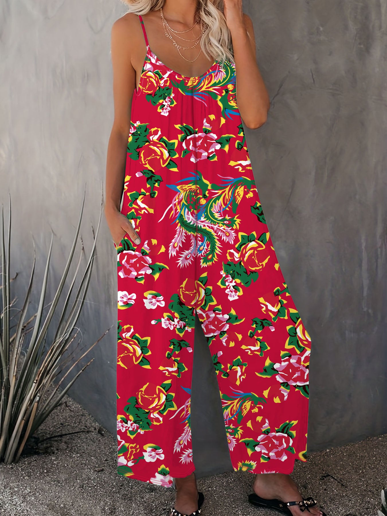 Dame sommer jumpsuit med blomster mønstre og bred pasform Stilla