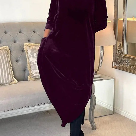 Dame afslappet hættekjole i luksuriøs velour Stilla