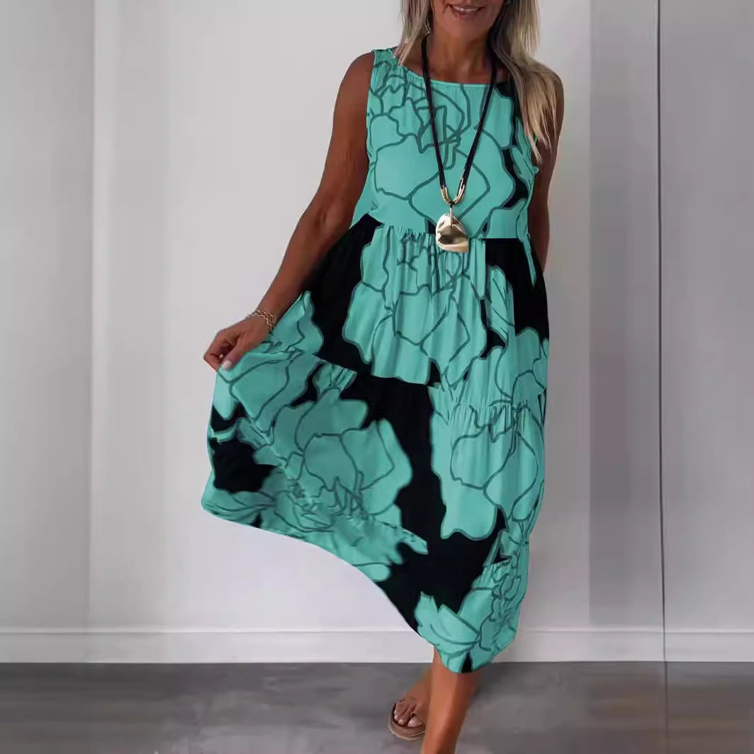 Dame afslappet midi-kjole med blomstret design og bred pasform Stilla