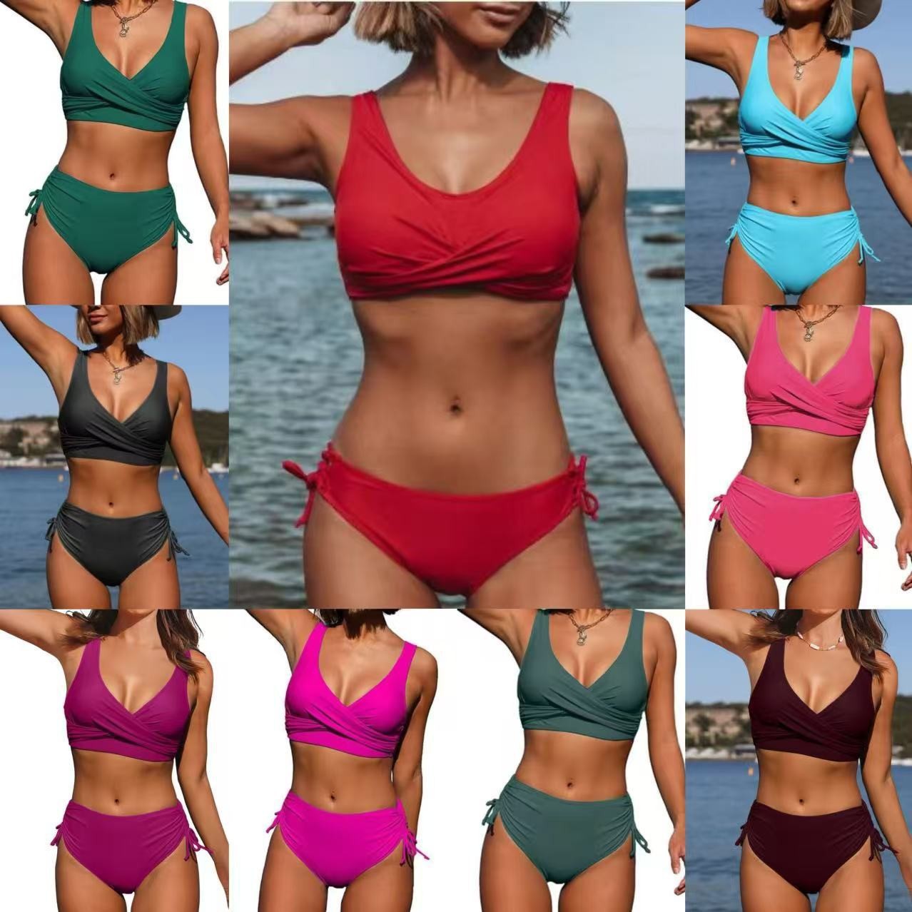 Dame bikini-sæt med højt skåret bukser og trendy indpakningsdesign Stilla