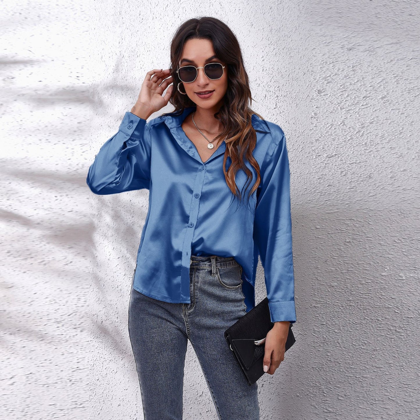 Dame Satin Bluse med Knote Lukning Stilla