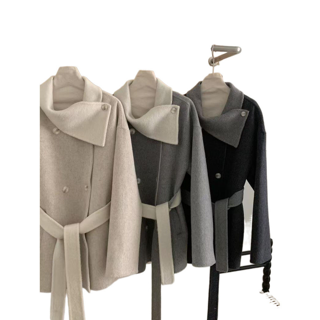 Dame dobbeltknappet uldblandingsfrakke med kontrastkrave Stilla