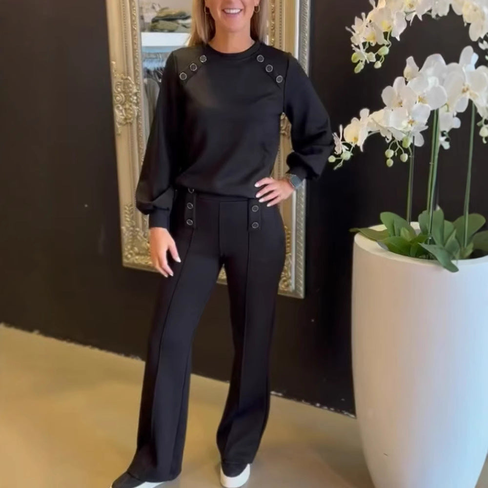 Dame Elegant fritidsdragt med fashionable knapdetaljer Stilla