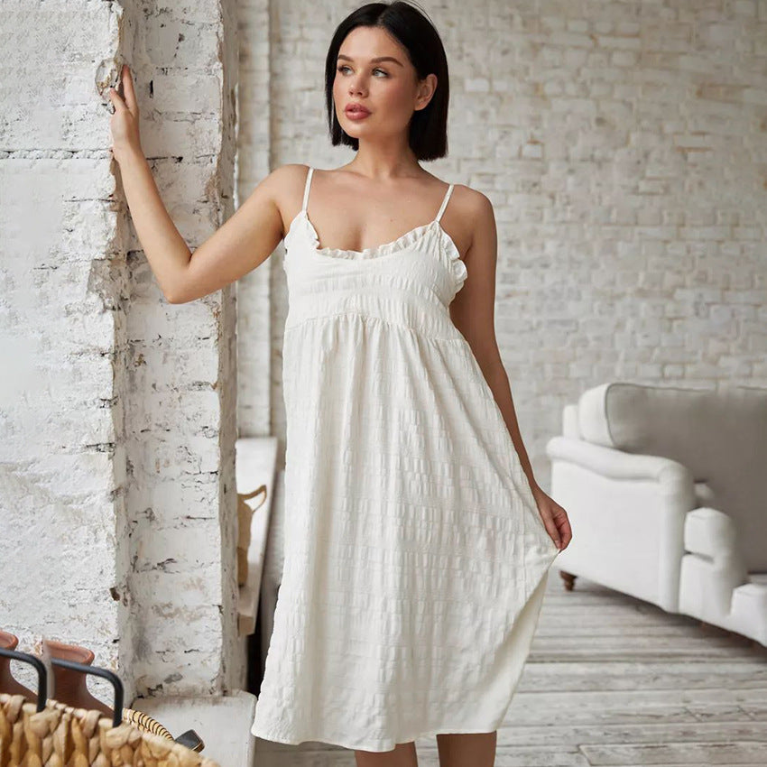 Dame afslappet spaghetti-strop natkjole med flæsemønster Stilla