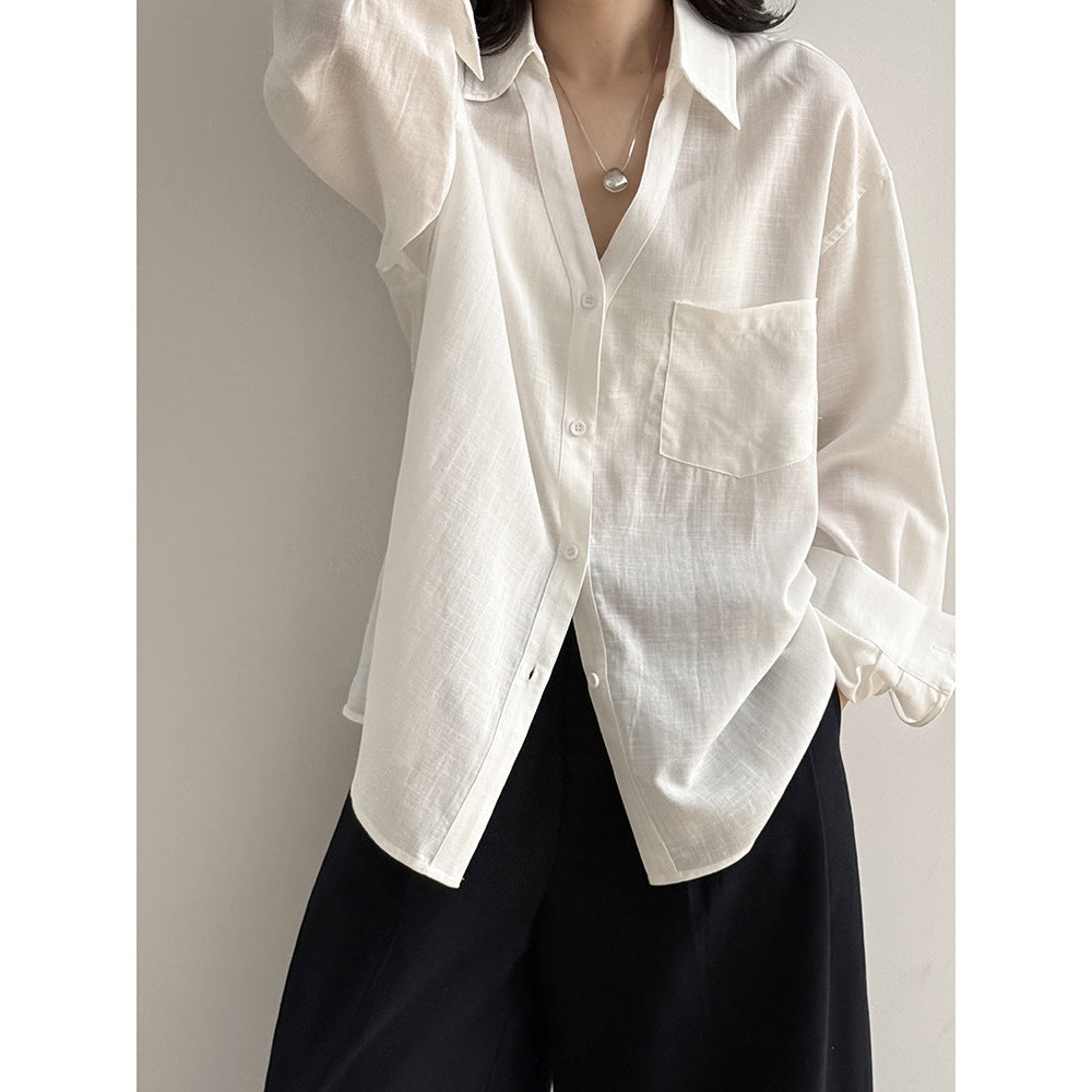 Dame afslappet linned blouse med reduceret snit og praktisk brystlomme Stilla