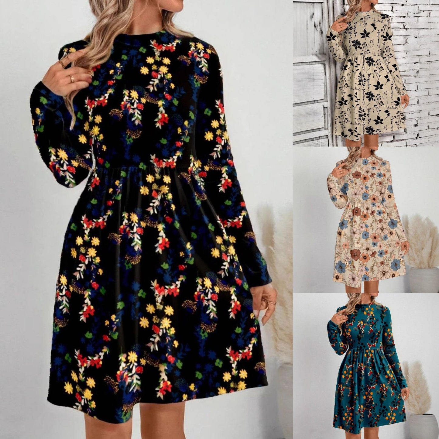 Dame afslappet blusenkjole med blomsterprint Stilla