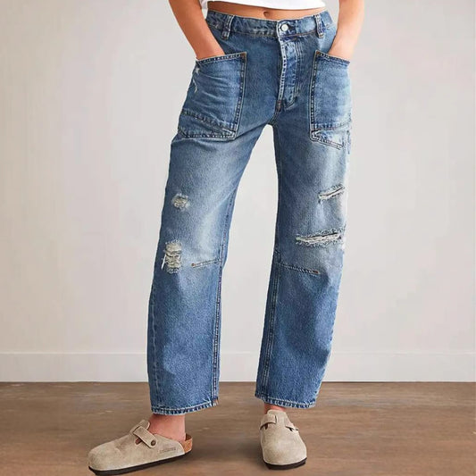 Dame Trendy Vintage Jeans i afslappet Boyfriend-snit med iøjnefaldende lommer Stilla