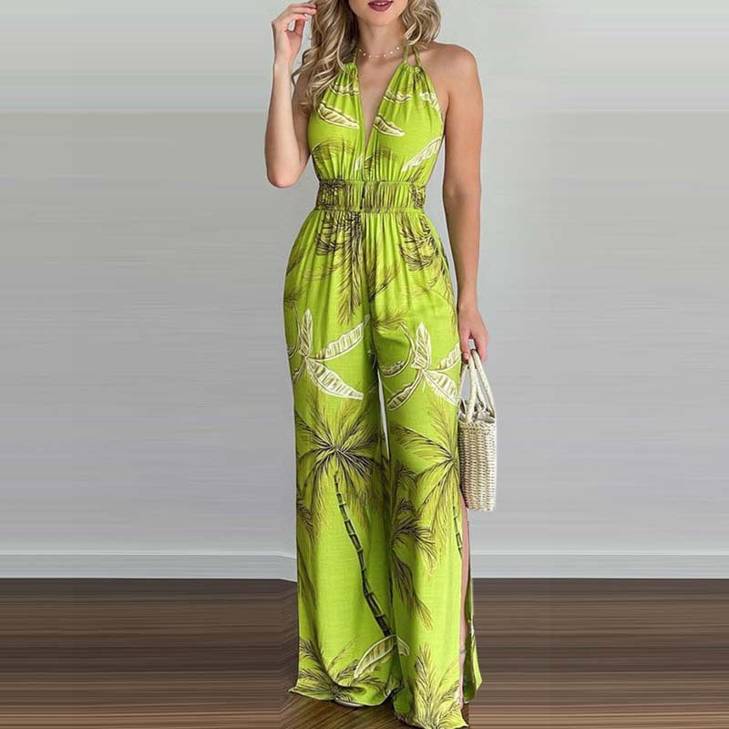 Dame Tropisk Print Halter Jumpsuit Stilla