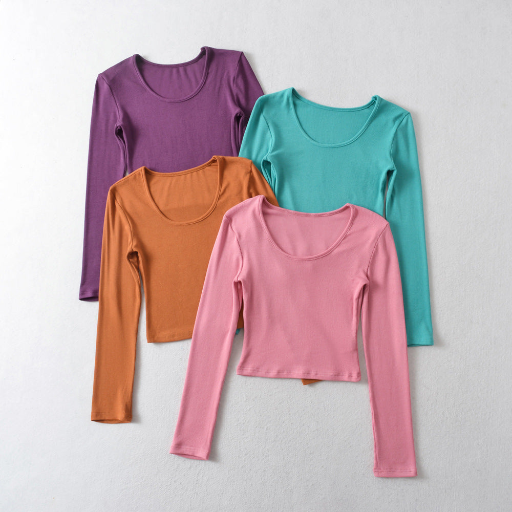 Dame afslappet langærmet cropped shirt med rund udskæring og figursyet snit Stilla