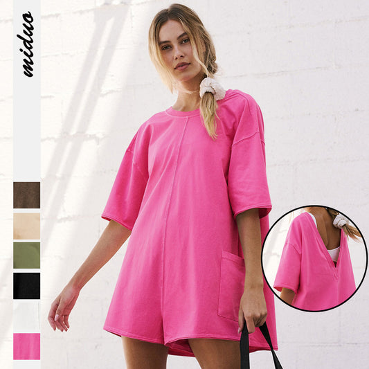 Dame afslappet strandkjole med praktiske sidelommer og rund halsudskæring Stilla