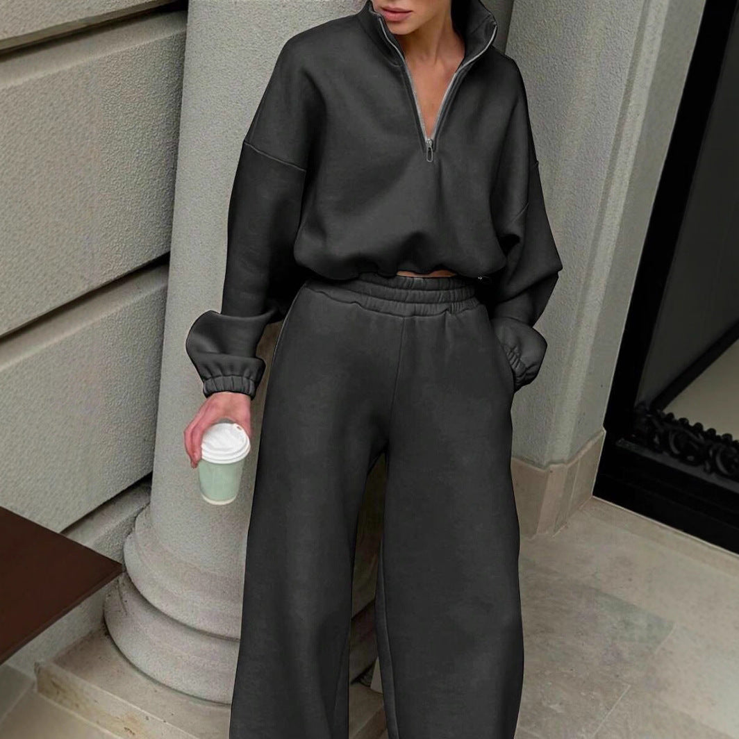 Dame afslappet og moderne sweatshirt med kort ståkrave og lynlås Stilla