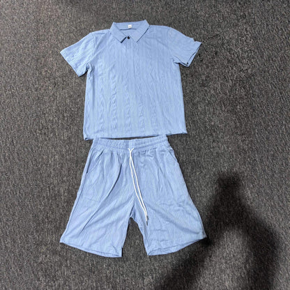 Herrer Strukturstrik Polo og Shorts Sæt Stilla