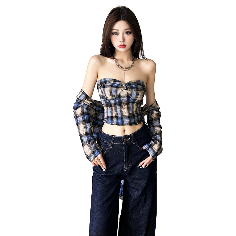 Dame Cropped top med moderne tern og innovativt bånddesign Stilla