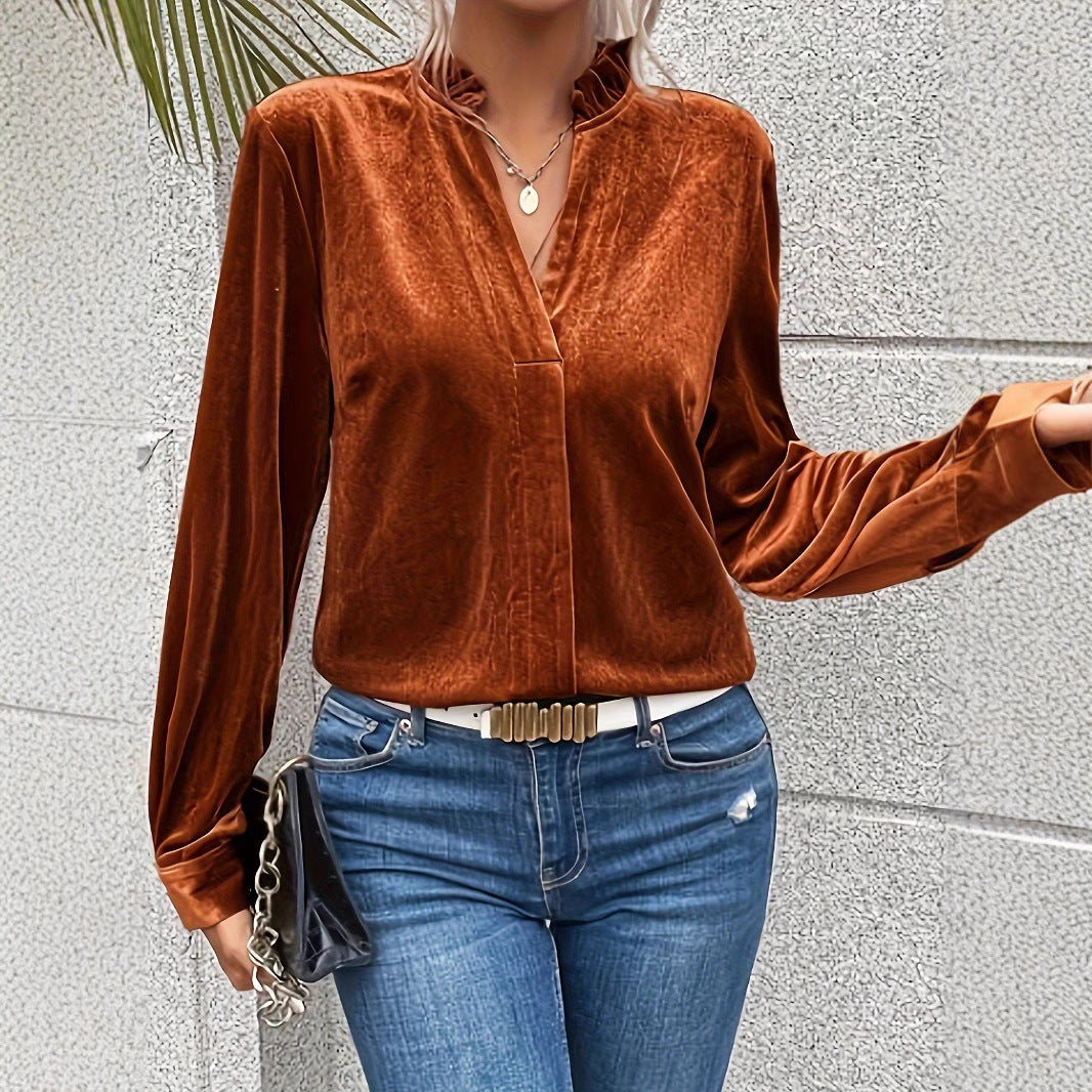 Dame Elastisk Bluse med Rynkedetaljer og Fin Struktur Stilla