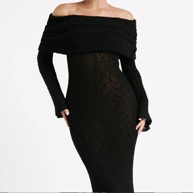 Dame Elegant Hækle-Maxikjole med åben skulderparti og lange ærmer Stilla