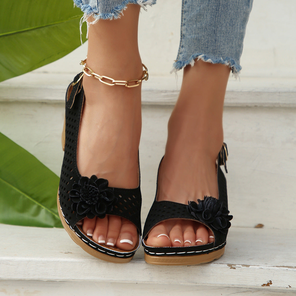 Dame Dekorative Blomster Blokhæl Sandaler Stilla