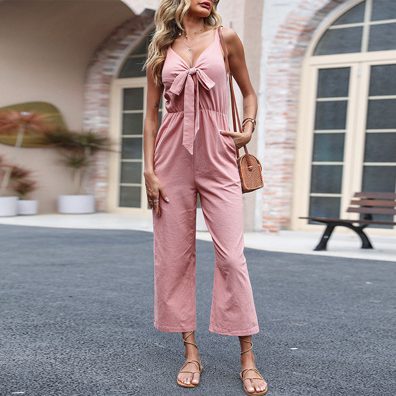 Femme Chic Bredbenet Jumpsuit med Sløjfedetail Stilla