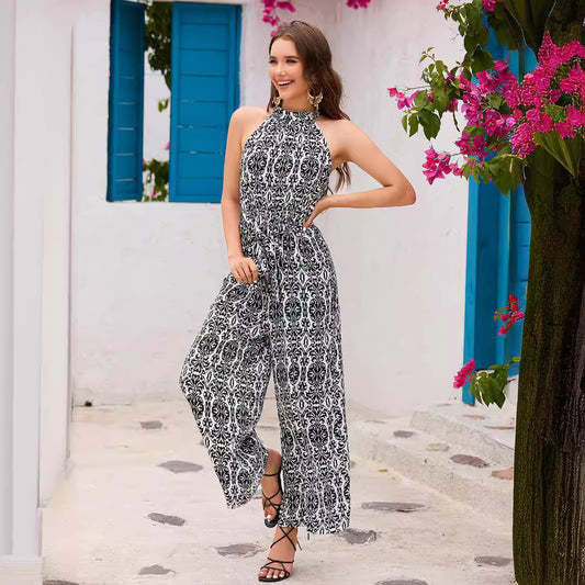 Dame Elegant Jumpsuit med høj krave og elastisk talje Stilla