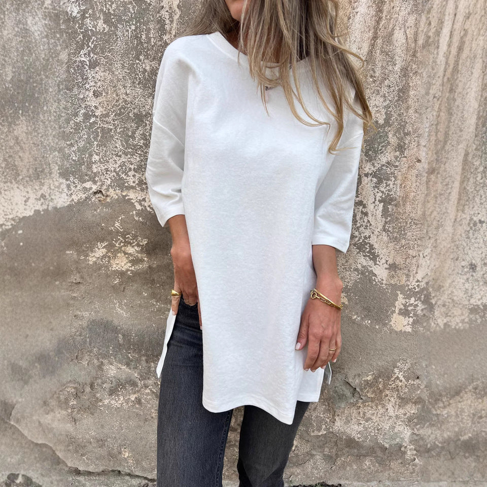 Dame afslappet oversized T-shirt med sidelommer og rund halsudskæring Stilla