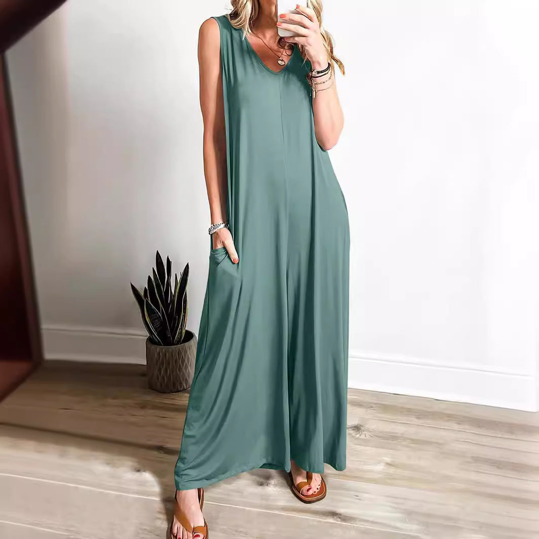 Dame Luftigt Jumpsuit med dyb V-hals og sidelommer Stilla