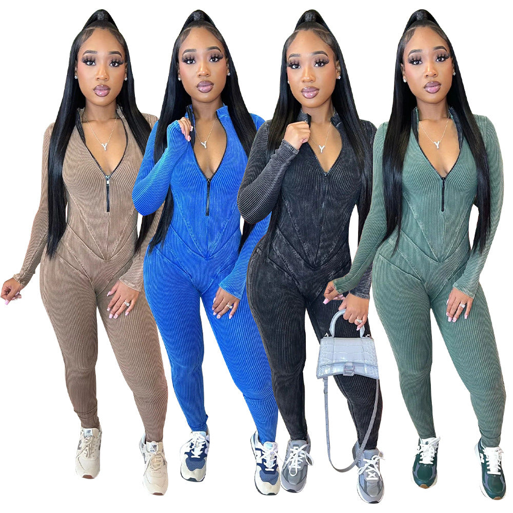 Dame Langærmet Jumpsuit med lynlås og stilfuldt snit Stilla