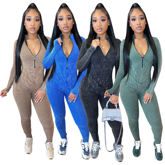 Dame Langærmet Jumpsuit med lynlås og stilfuldt snit Stilla