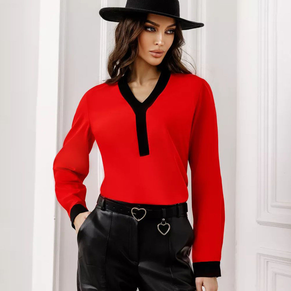 Dame elegant bluse top med moderne kontrastdetaljer Stilla