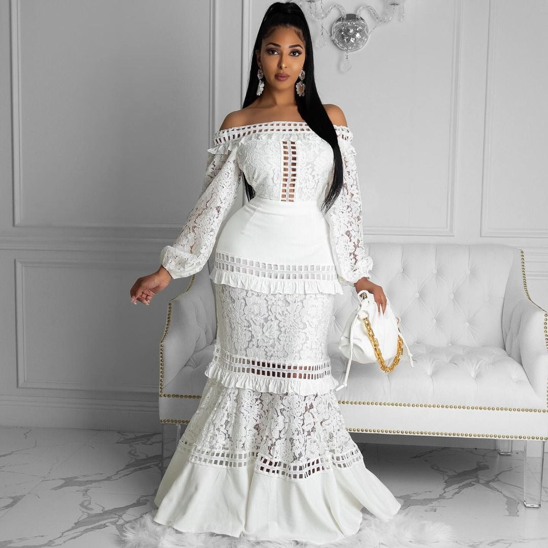 Dame Elegant brudekjole med romantiske blonde- og flæse detaljer Stilla