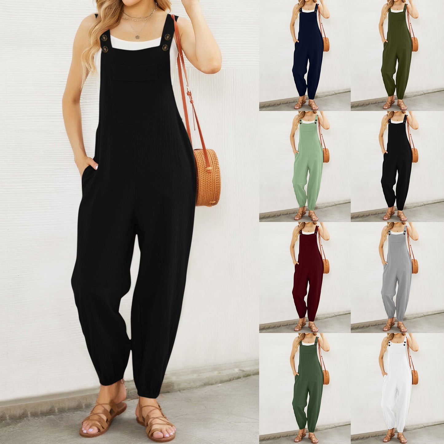 Dame casual jumpsuit med praktiske lommer og justerbare stropper Stilla