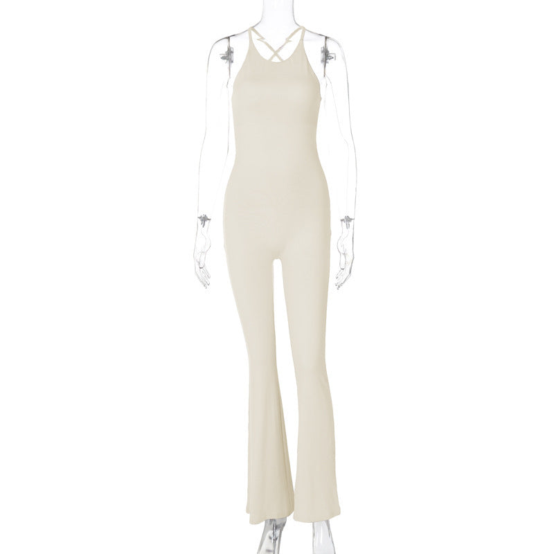 Dame Elegant Flared-jumpsuit med justerbare stropper og flot rygudskæring Stilla