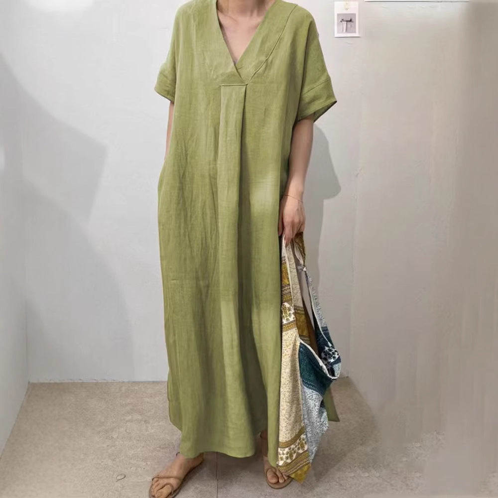 Dame Afslappet Fit V-Udskæring Maxikjole med Sidelommer Stilla