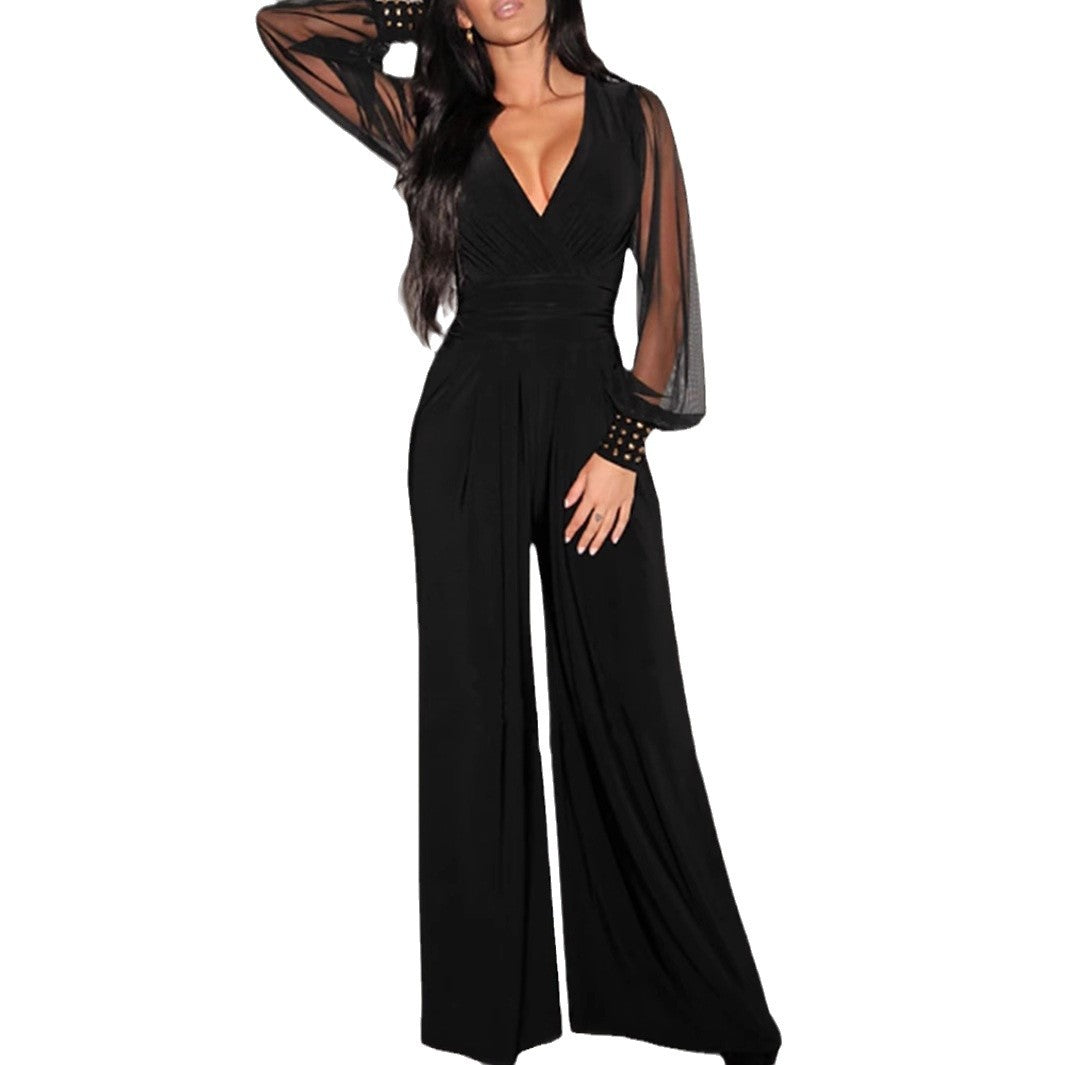 Dame Elegant Jumpsuit med gennemsigtige ærmer og figursyet skæring Stilla