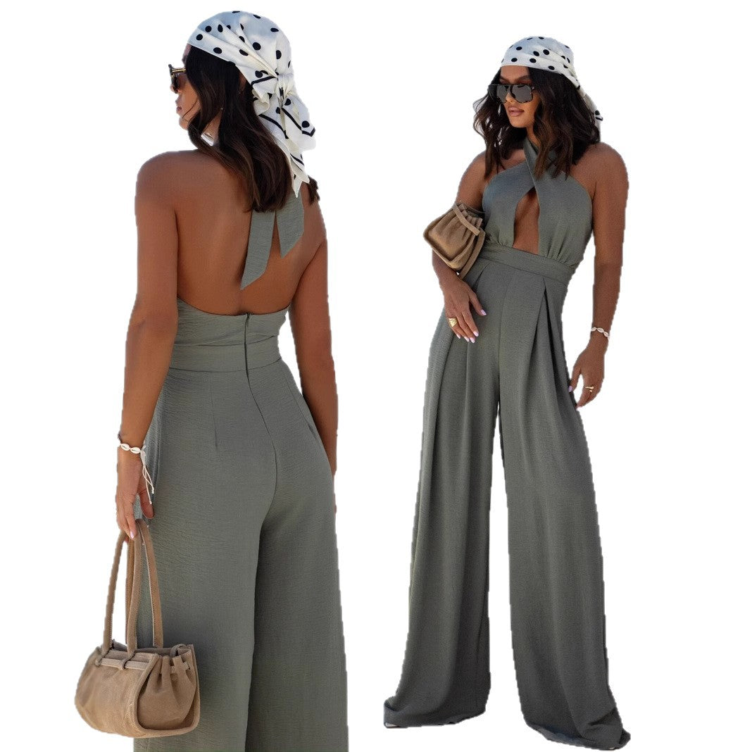 Dame Halterneck Cut-Out Bredbenet Jumpsuit Stilla