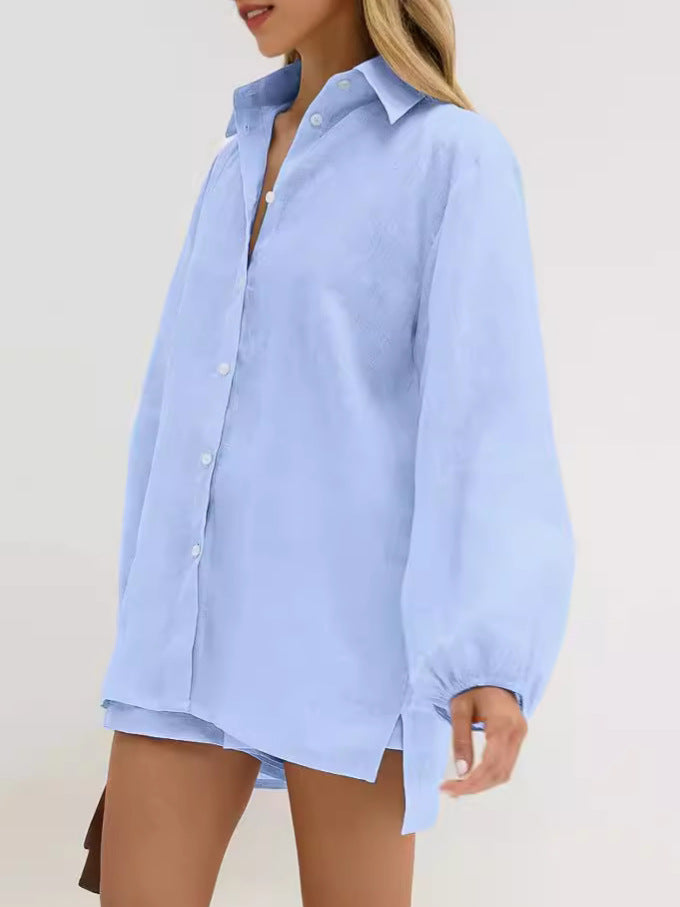 Dame Elegant Kort jumpsuit med ballonærmer og skjortekrave Stilla