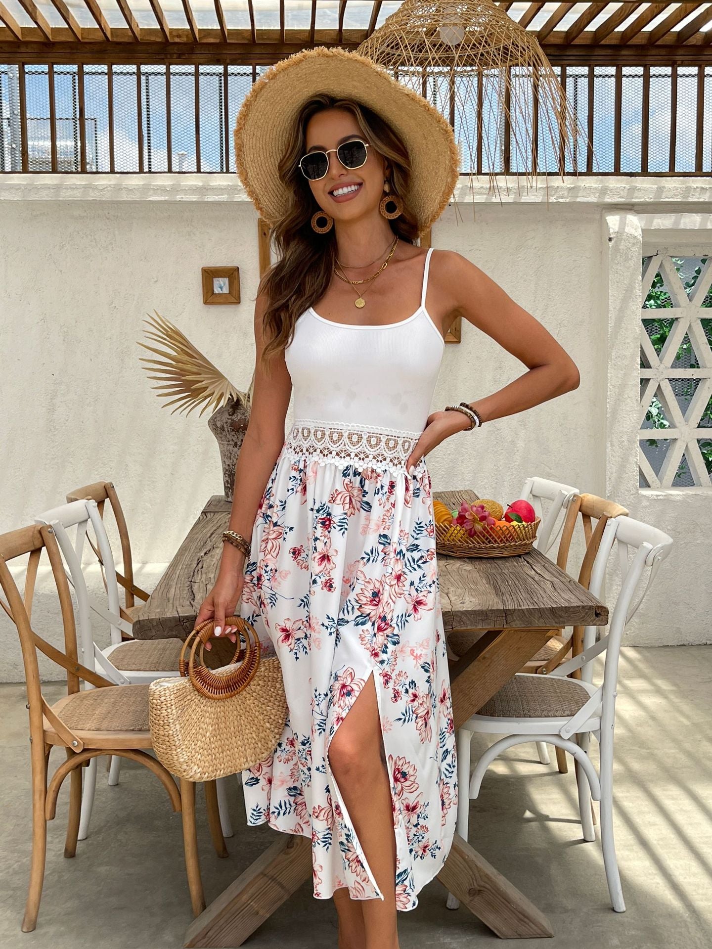 Dame Elegant Floral Midi Kjole Stilla