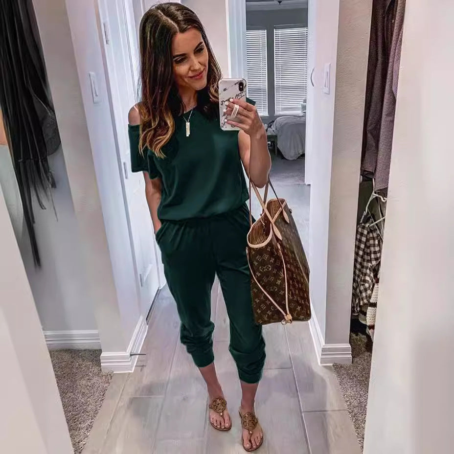 Dame afslappet overall med skulderfri design og elastisk talje Stilla