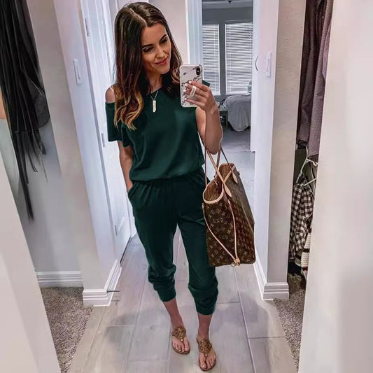 Dame afslappet overall med skulderfri design og elastisk talje Stilla