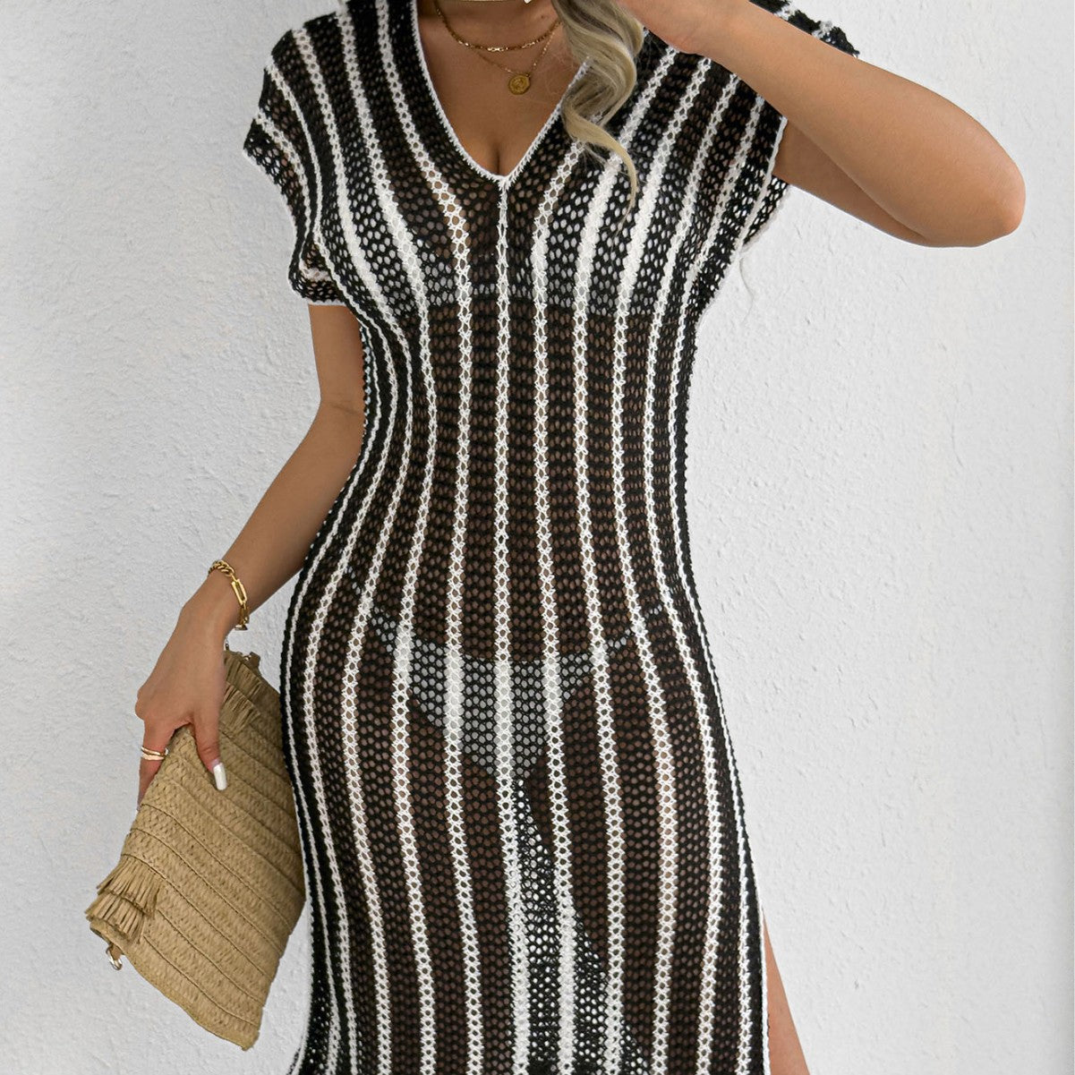 Dame åben hæklede strandkjole med sidelændinger Stilla