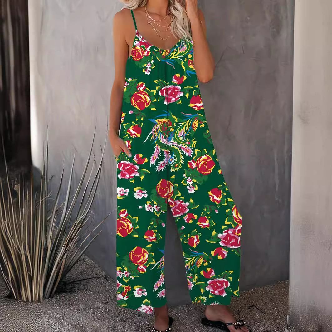 Dame Floral Print Bredbenet Jumpsuit Stilla
