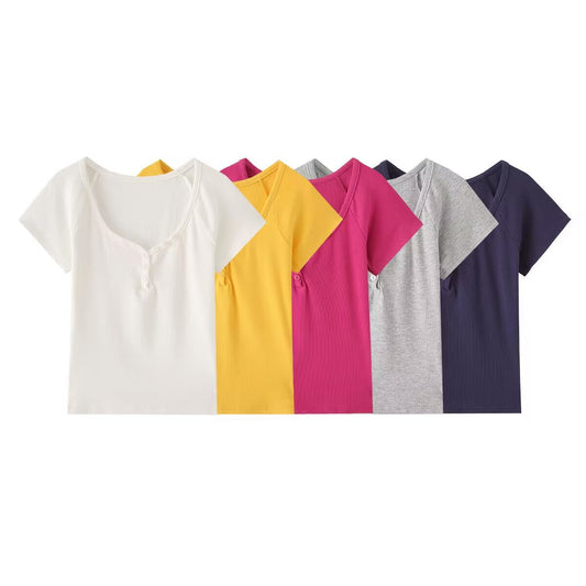 Dame afslappet kortærmet Henley-T-shirt med raffinerede knapdetaljeringer Stilla